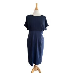 $498 NWT Lafayette 148 New York Wool Blend Navy Blue Short Sleeve Dress Sz 10